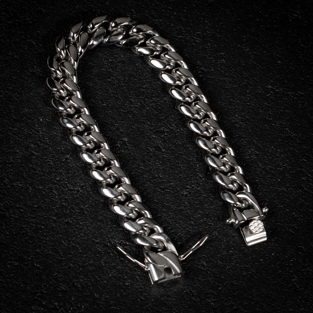 Mens Solid White Gold Plated 316 Stainless Steel Thick Heavy Cuban Link Bracelet